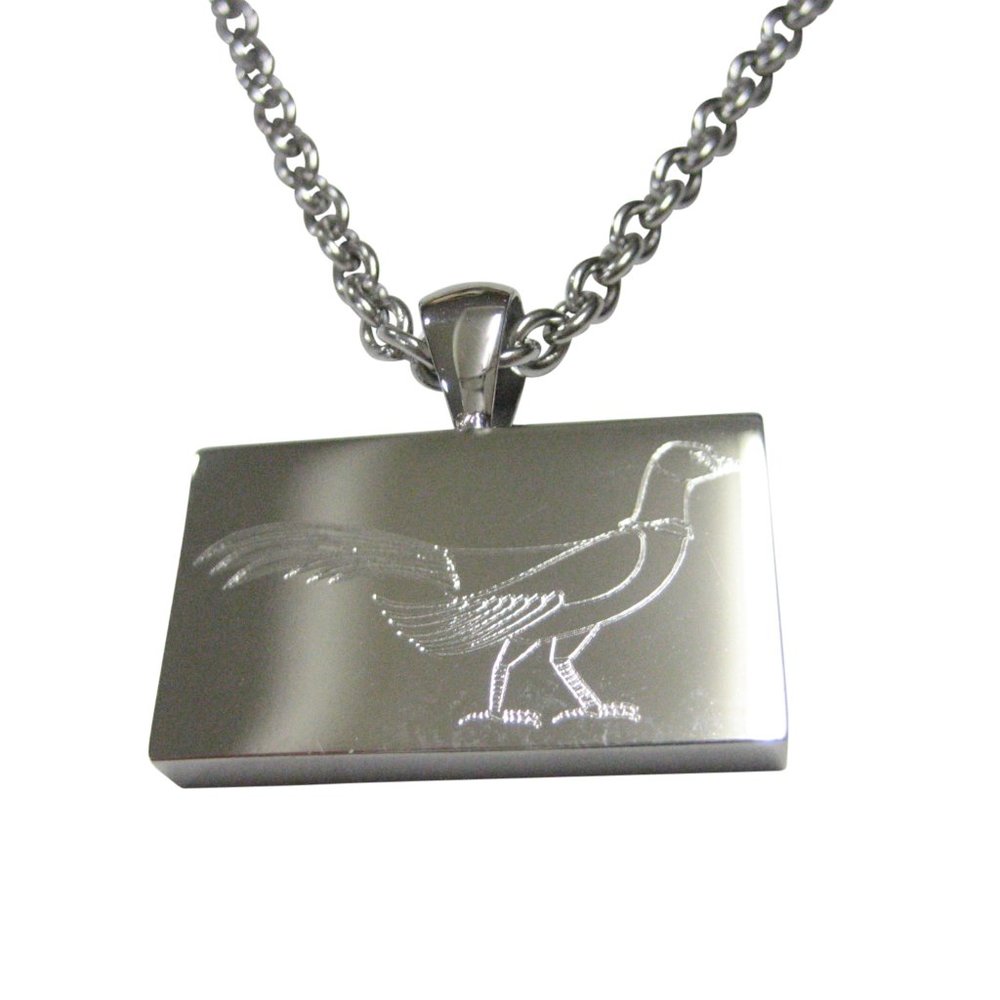 Silver Toned Rectangular Etched Pheasant Bird Pen… - image 1
